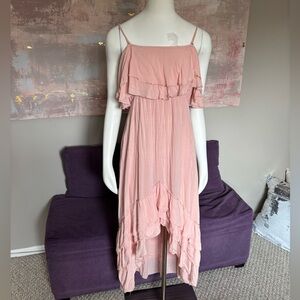 Solitaire Blush High Low Dress‎ with Top & Bottom ruffle Size Large